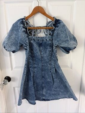 Blue Denim Puff-Sleeve Dress